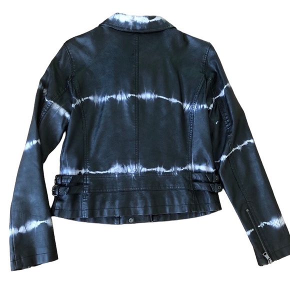 Bar III Faux Leather Jacket Black & Gray Tie-Dye Pattern Zipped Pockets Size S - Picture 2 of 11